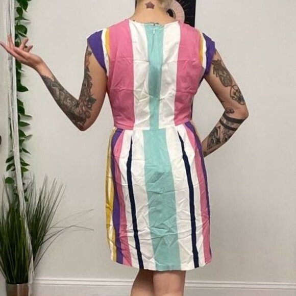 Slate & Willow Combo Striped Faux Wrap Dress Cap Sleeve Size 8 Pink/Yellow - Picture 8 of 16